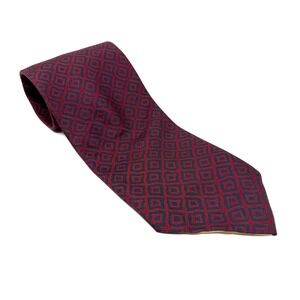 Van Boven Mens Red‎ Navy Blue Geometric 100% Silk Necktie Made in Italy Wide